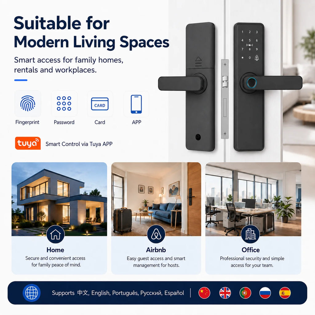 EU Warehouse Tuya Smart Fingerprint Door Lock APP Remote Unlock Password IC Card Key Temporary Code for Airbnb Home Office Fast Delivery