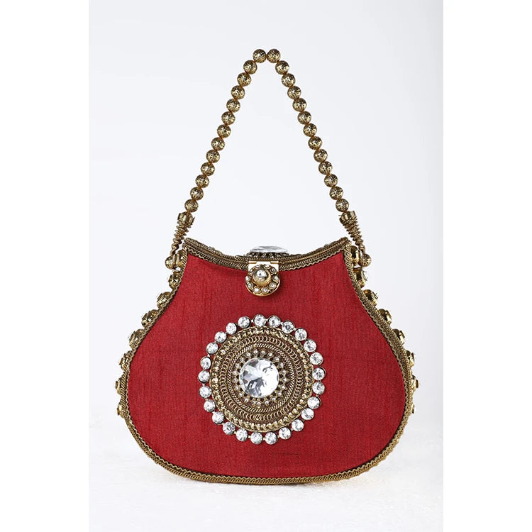 Vivid Best Offer Stylish Luxury Design Women's Lightweight Customizable Metal Beaded Handbags Silk Lining Kiss Lock Closure