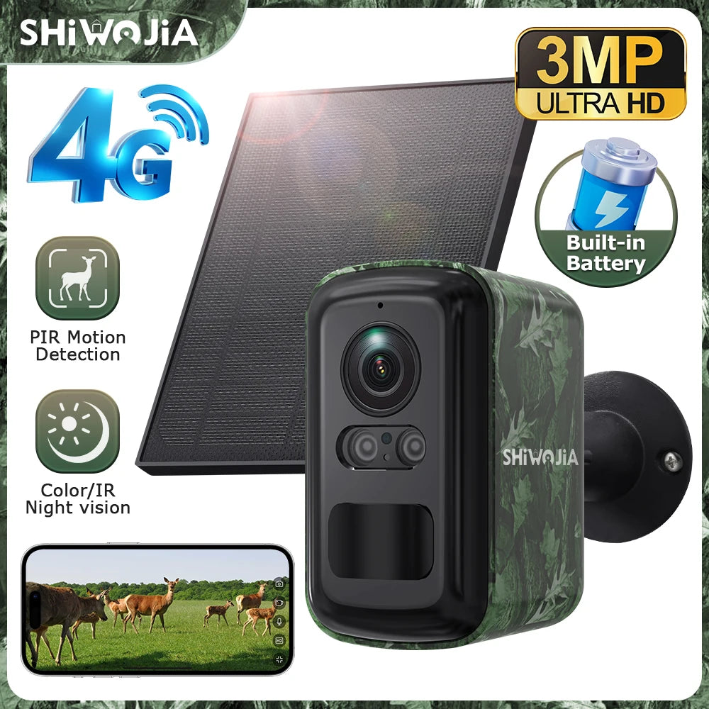 SHIWOJIj Mini Solar Security Camera, 4G WiFi Dual Network, AI Detection, IP66 Waterproof, Wireless Smart Home Indoor Outdoor Cam