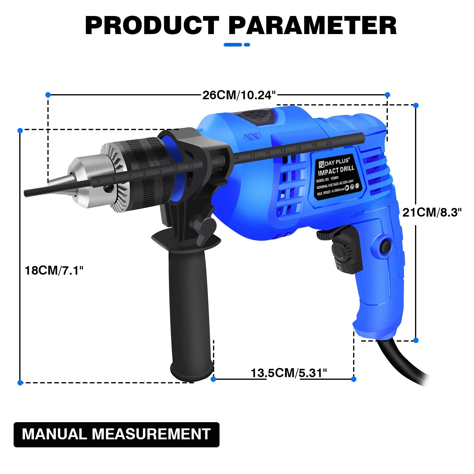 Hammer Drill Tool, 2 in 1 Electric Corded Impact Drill, 850W Corded Electric Impact Drill 3000rpm Variable Speed, for Home, Garden, DIY