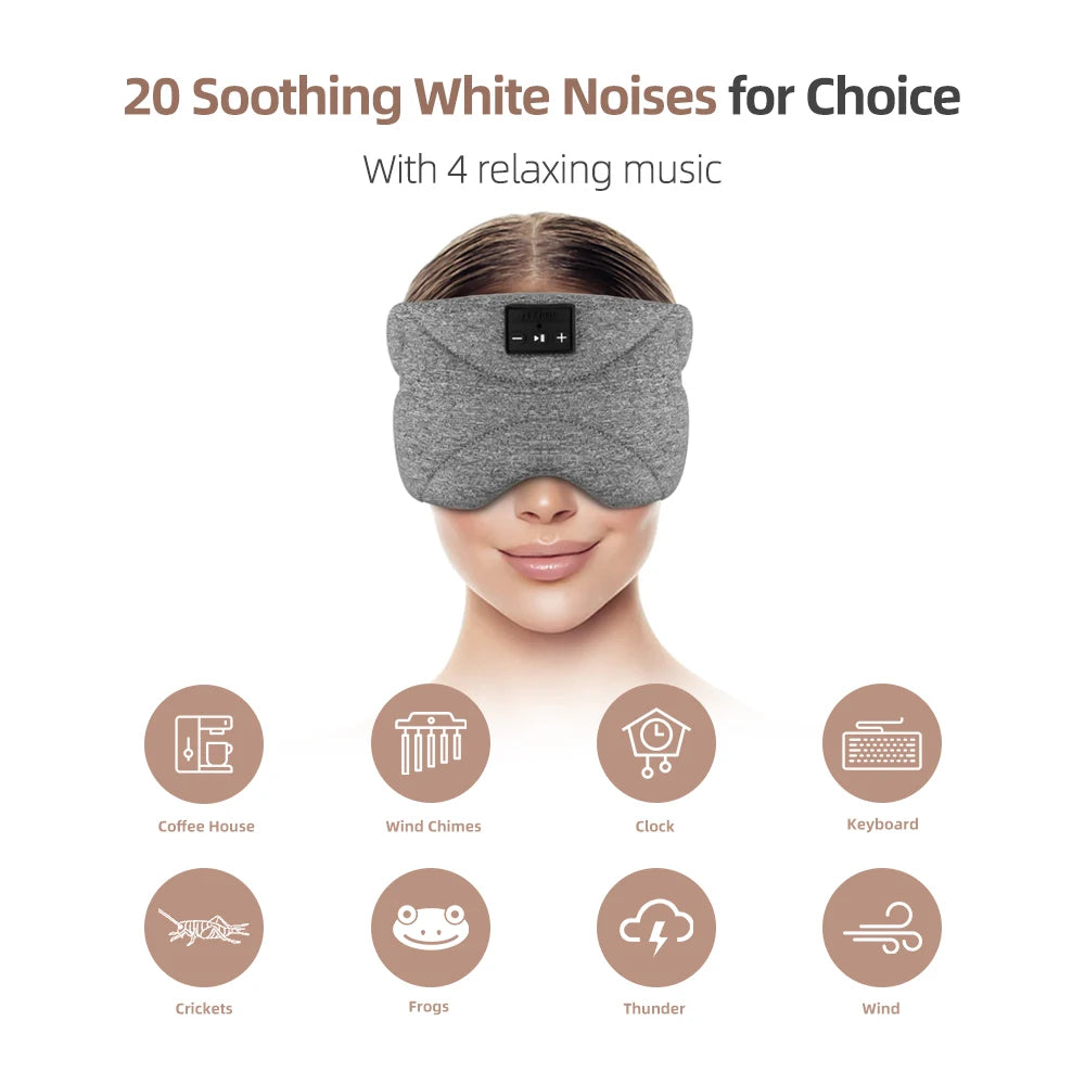 2024 White Noises Sleeping Music Headband Wireless Bluetooth Soft Sleep Headset Music Eye Mask for Travel Tidesmit