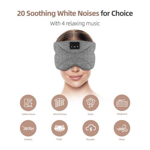 2024 White Noises Sleeping Music Headband Wireless Bluetooth Soft Sleep Headset Music Eye Mask for Travel Tidesmit