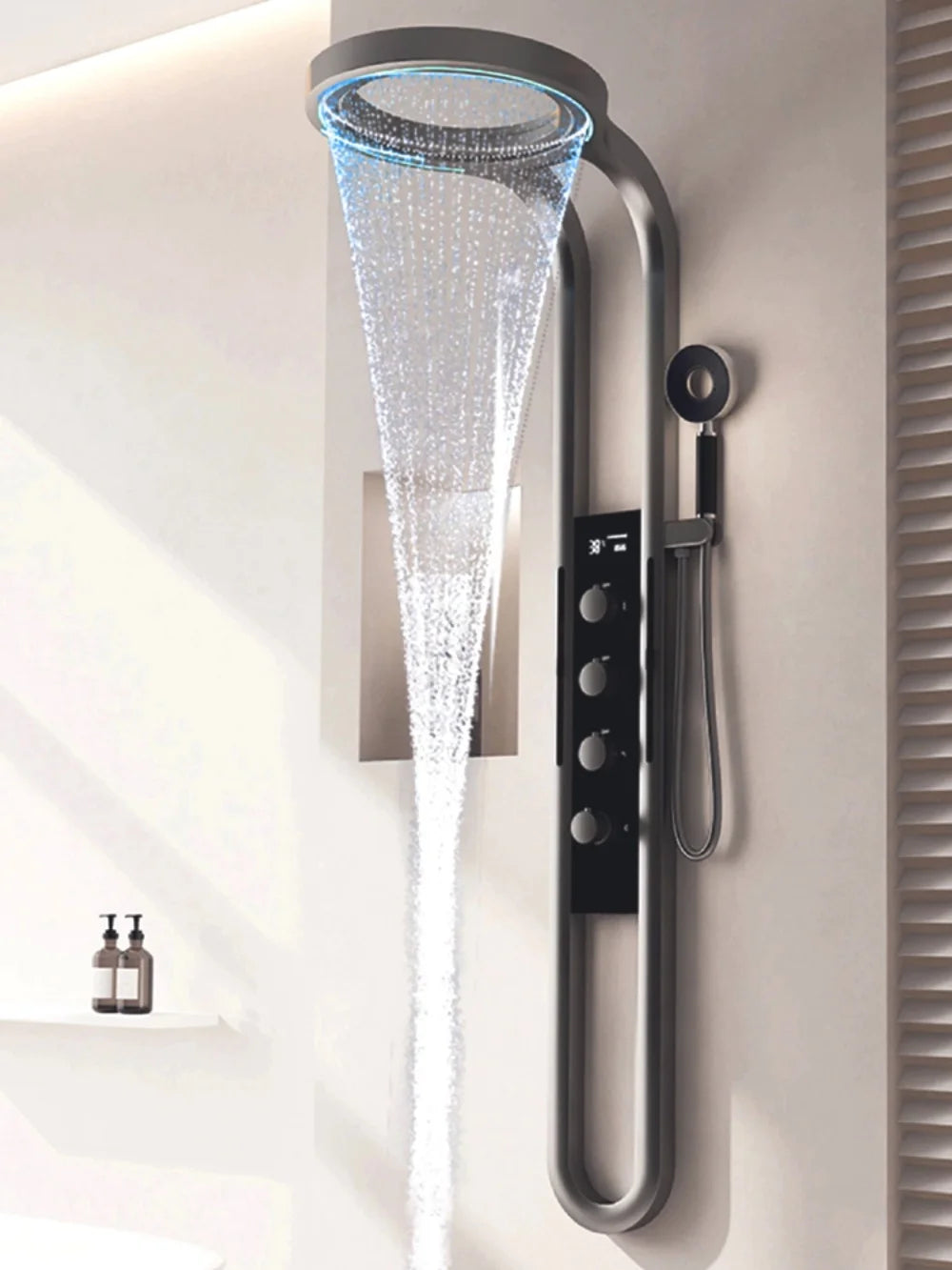 Bathroom Light Shower Faucet Panel LED Digital Display Shower Faucet Set Shower Screen Waterfall Wall Mounted Shower System Set
