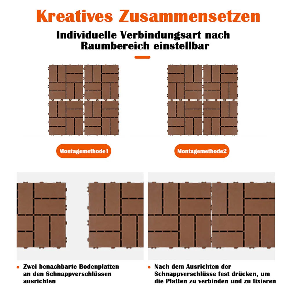 Interlocking wall and floor tiles (44 pieces per pack), waterproof and moisture-resistant, reddish-brown, suitable for indoor and outdoor use (bedroom, living room, balcony).