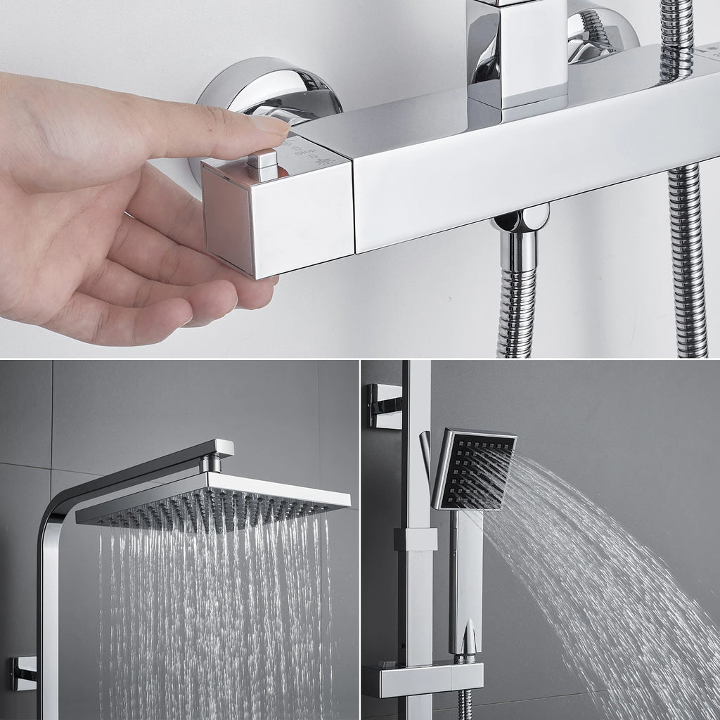 Shower column with thermostatic mixer tap, stainless steel square column, height 85-cm, geometric Minimalist style