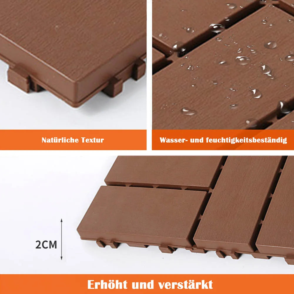 Interlocking wall and floor tiles (44 pieces per pack), waterproof and moisture-resistant, reddish-brown, suitable for indoor and outdoor use (bedroom, living room, balcony).