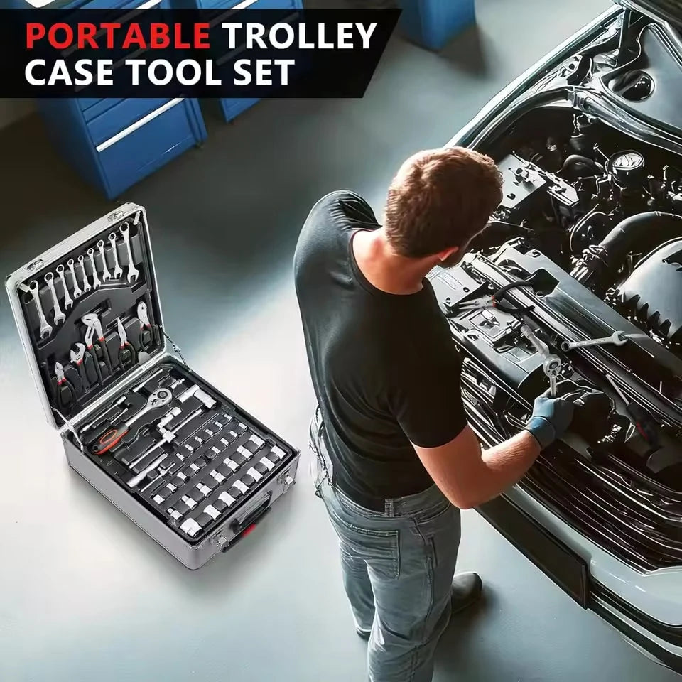 799pcs Mechanic Tool Set Home Repair Tool kit Wrenches Socket with Trolley Case Hand Tools for Daily Use Househould Work Repair