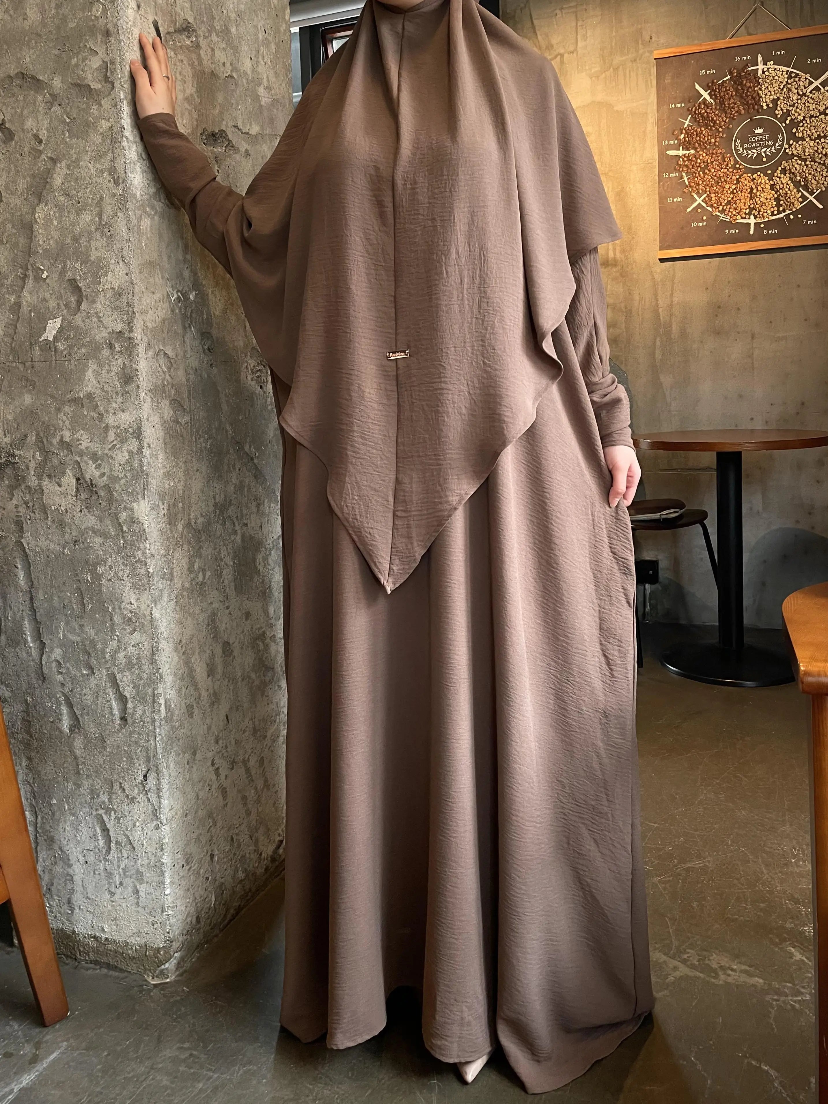 Crepe Khimar Set Boat Neck Two-Piece Abaya Hijab Muslim Maxi Dress hijab headsarf