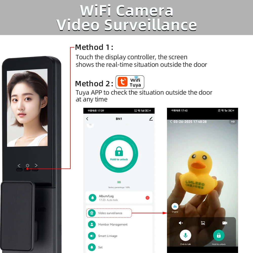 RAYKUBE 21-language Voice Tuya WiFi Camera Palm Vein Smart Fingerprint Lock Face Recognition Digital Lock With Video Call P85