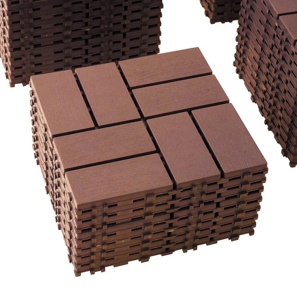 Interlocking wall and floor tiles (44 pieces per pack), waterproof and moisture-resistant, reddish-brown, suitable for indoor and outdoor use (bedroom, living room, balcony).