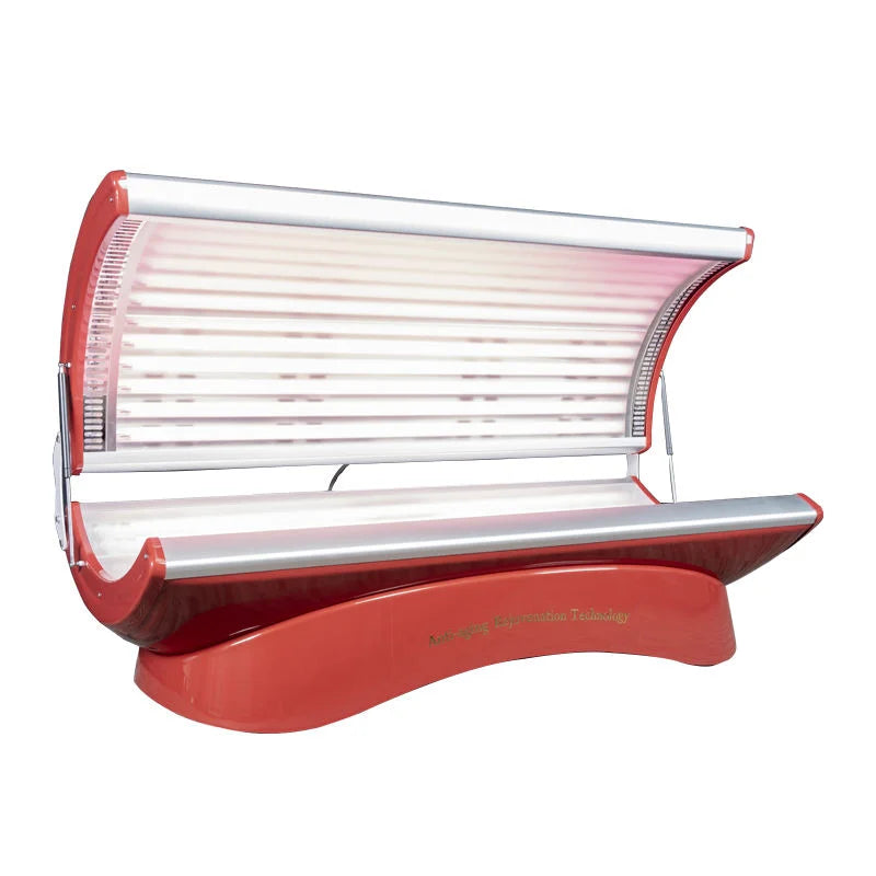 Vertical Solarium Sunbed with Full Body Light Therapy for Muscle Relief Back Massage Instrument Orange Tidesmit