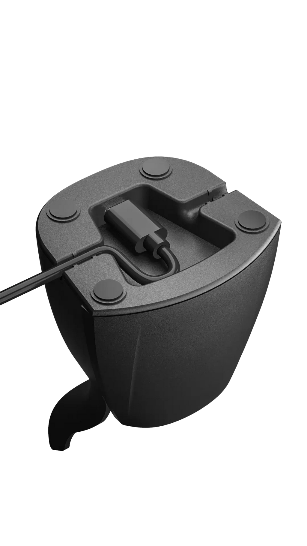 Black charging dock base with cable port and cradle slots