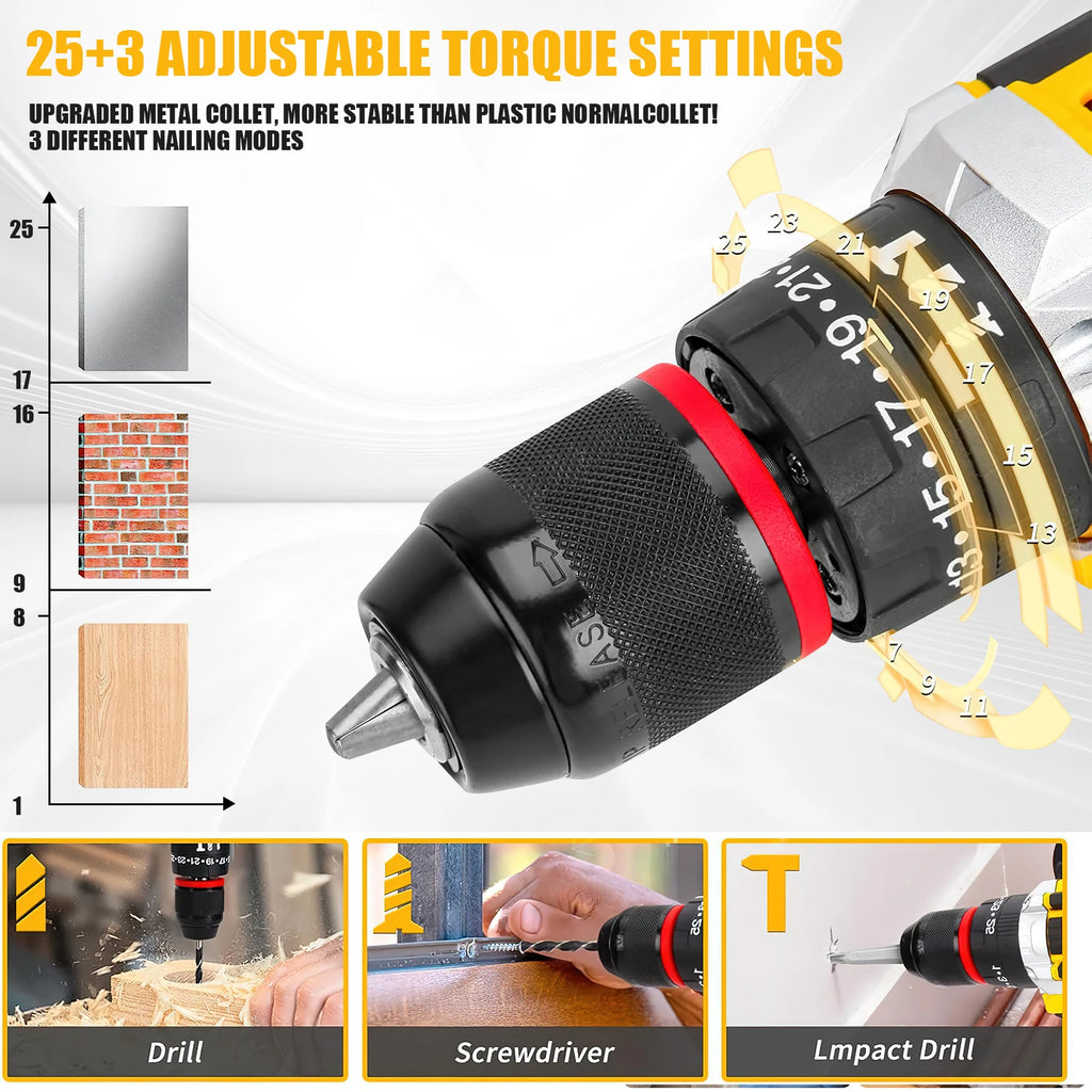 25+3 Torque Electric Impact Drill Set 120 Pcs Multipurpose Cordless Electric Screwdriver Power Tool For 21V Battery Pin
