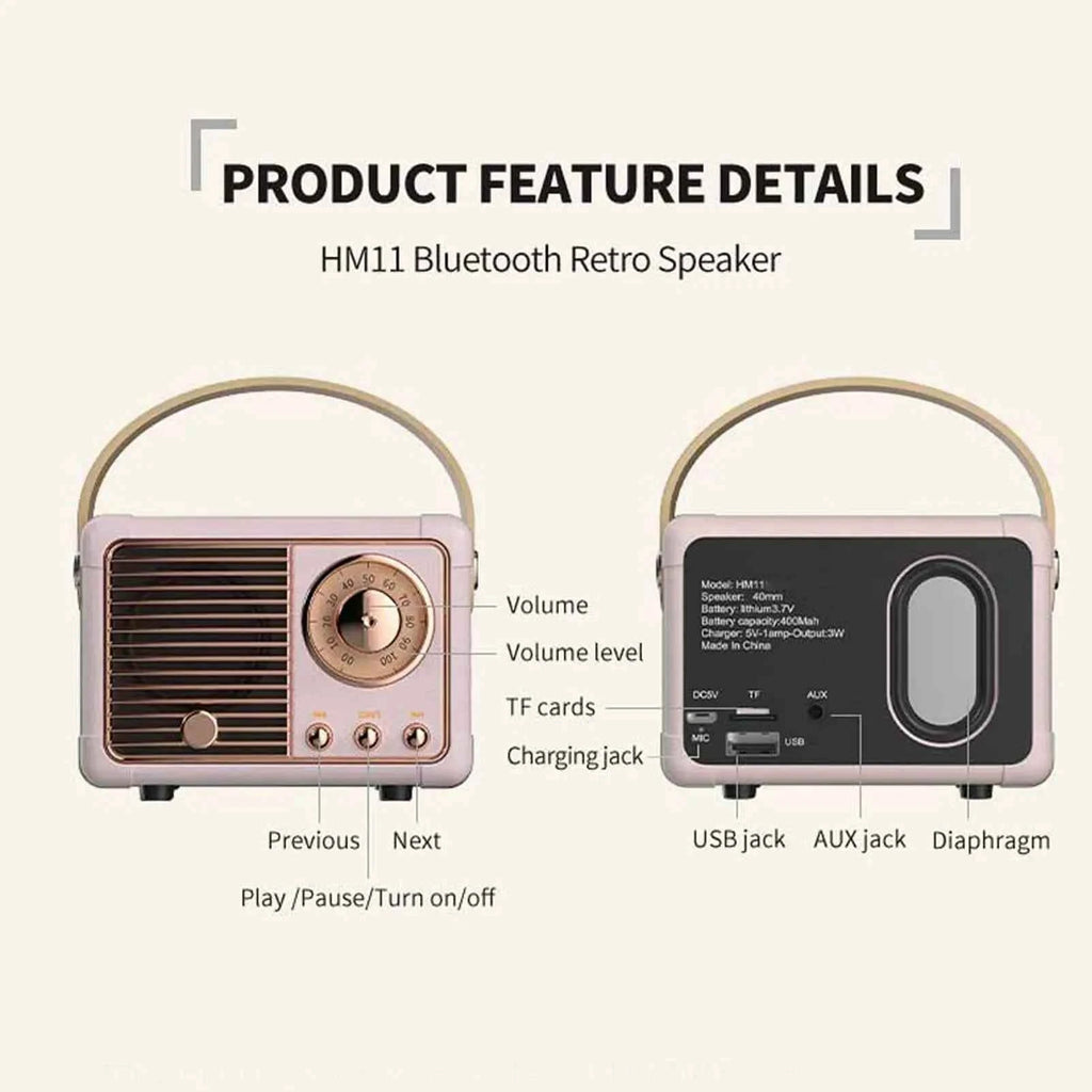 CTX Retro Mini Portable for Bluetooth Speaker RGB LED Lighting USB AUX Audio Line Subwoofer for Music Player for Travel Outdoor My Store