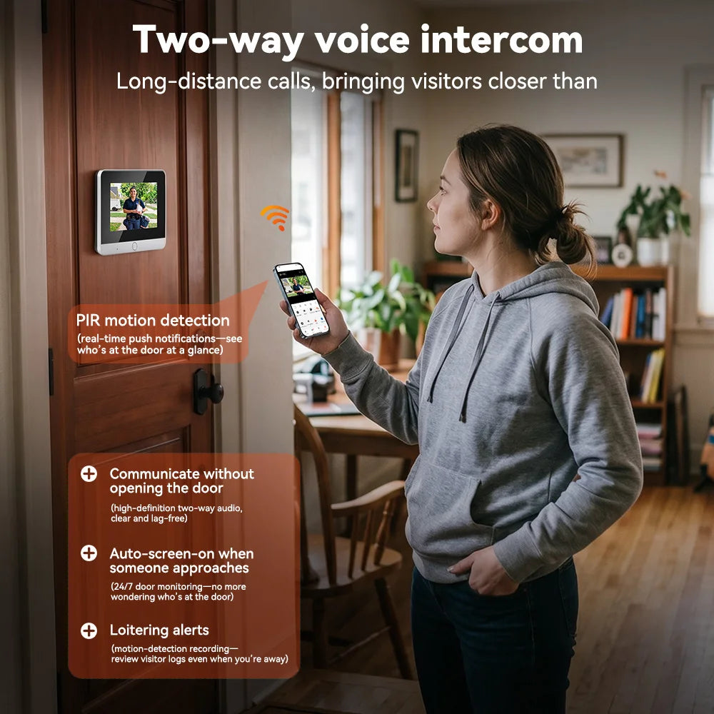 5 Inch WiFi Tuya Video Doorbell 1080P HD Peephole Camera 140° Wide Angle PIR Motion Detection Two-Way Talk Night Vision Monitor