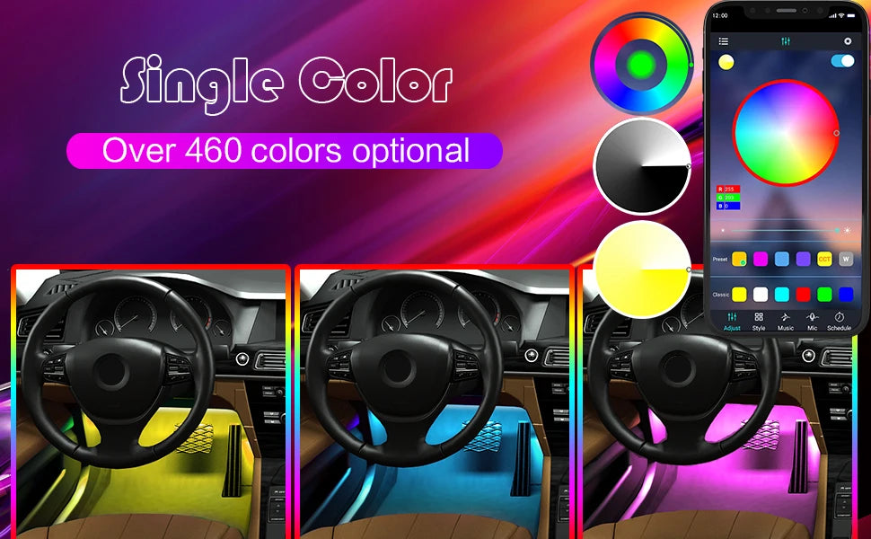 Ambient Car LED Footwell Lights – App Controlled Interior Lighting Tidesmit