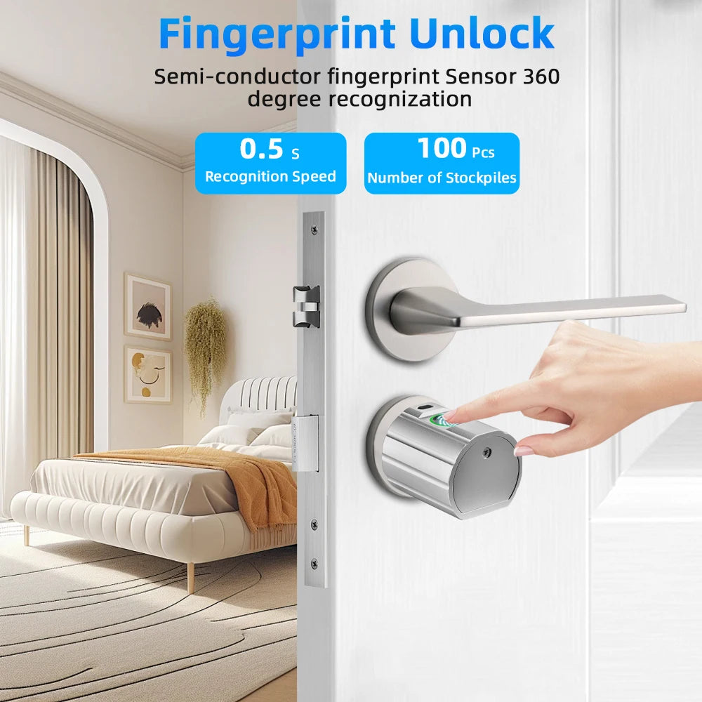 RAYKUBE L12 Tuya BLE Fingerprint Cylinder Electric Digital Door Lock With Waterproof Silicone Cover Password/Key/Tuya APP Unlock