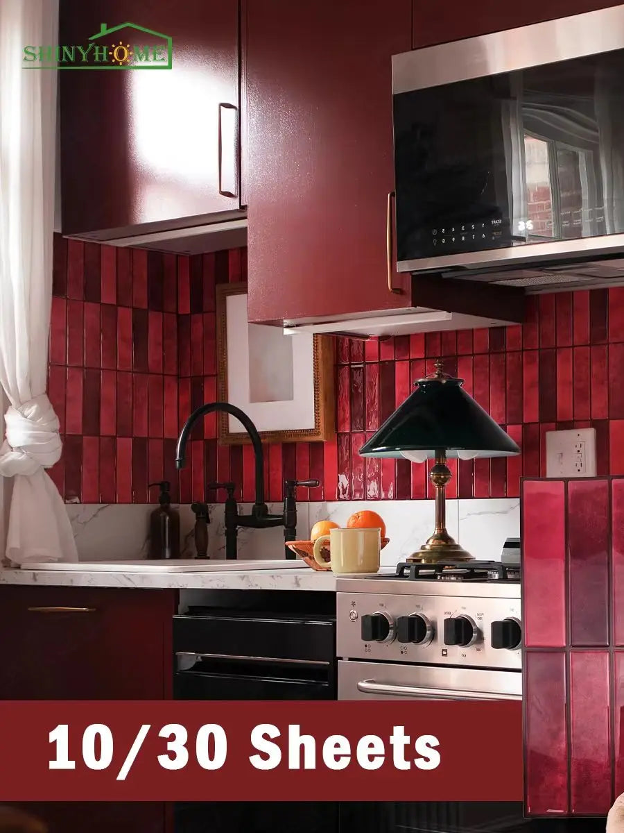 1/5/10/30 PC Burgundy 3D Peel and Stick Backsplash 11.4" x 9" Self Adhesive Tile for Kitchen Bathroom Wall Tiles DIY Wall Decor