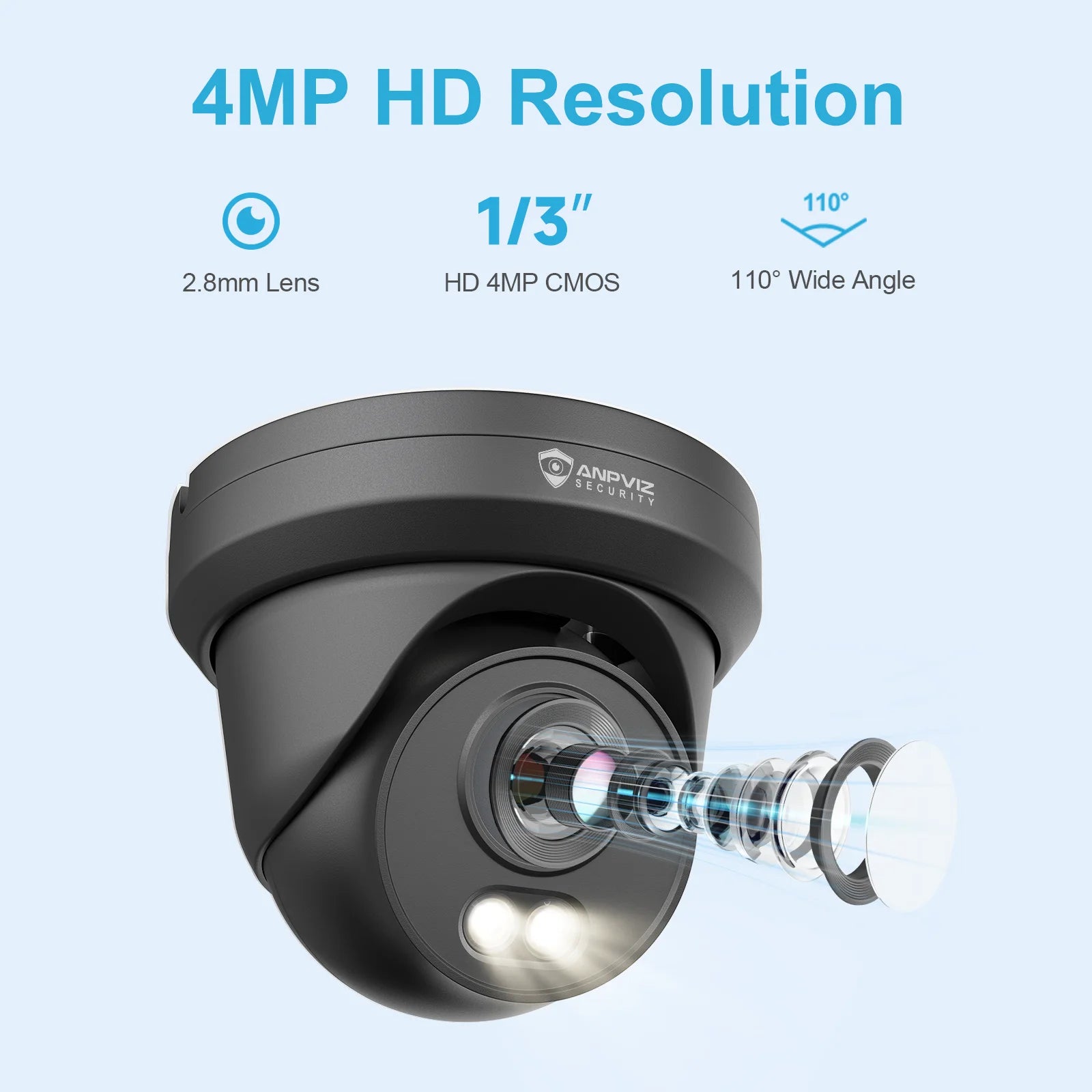 Anpviz 4MP PoE Camera Full Metal Turret Security IP Camera Smart Dual Light Color AI Human Motion Detection Built-in Mic H.265