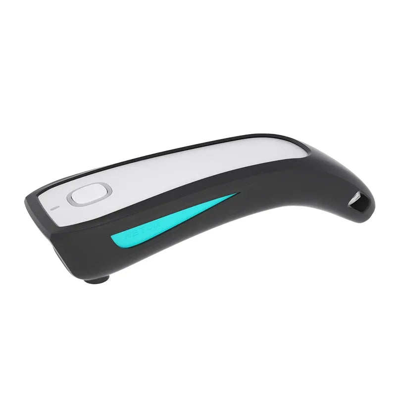 Barcode scanner charging base top view with indicator slot and dark housing