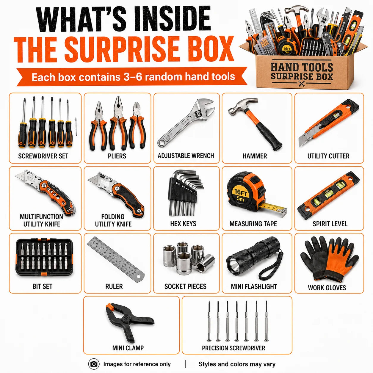 Hand Tools Surprise Box, 3–6 Random DIY Tools Set, Home Repair & Utility Tool Kit Bundle