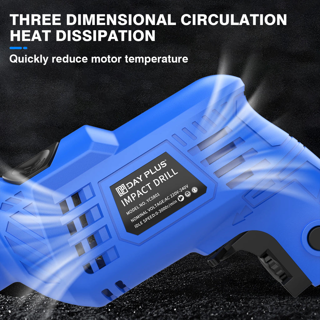 Electric Corded Impact Drill 2-in-1 Function 850W Hammer Drill, 0-3000 RPM Variable Speed Hammer Drill with 360° Rotating Handle, Powerful Drilling for Concrete, Wood, Steel, Stones