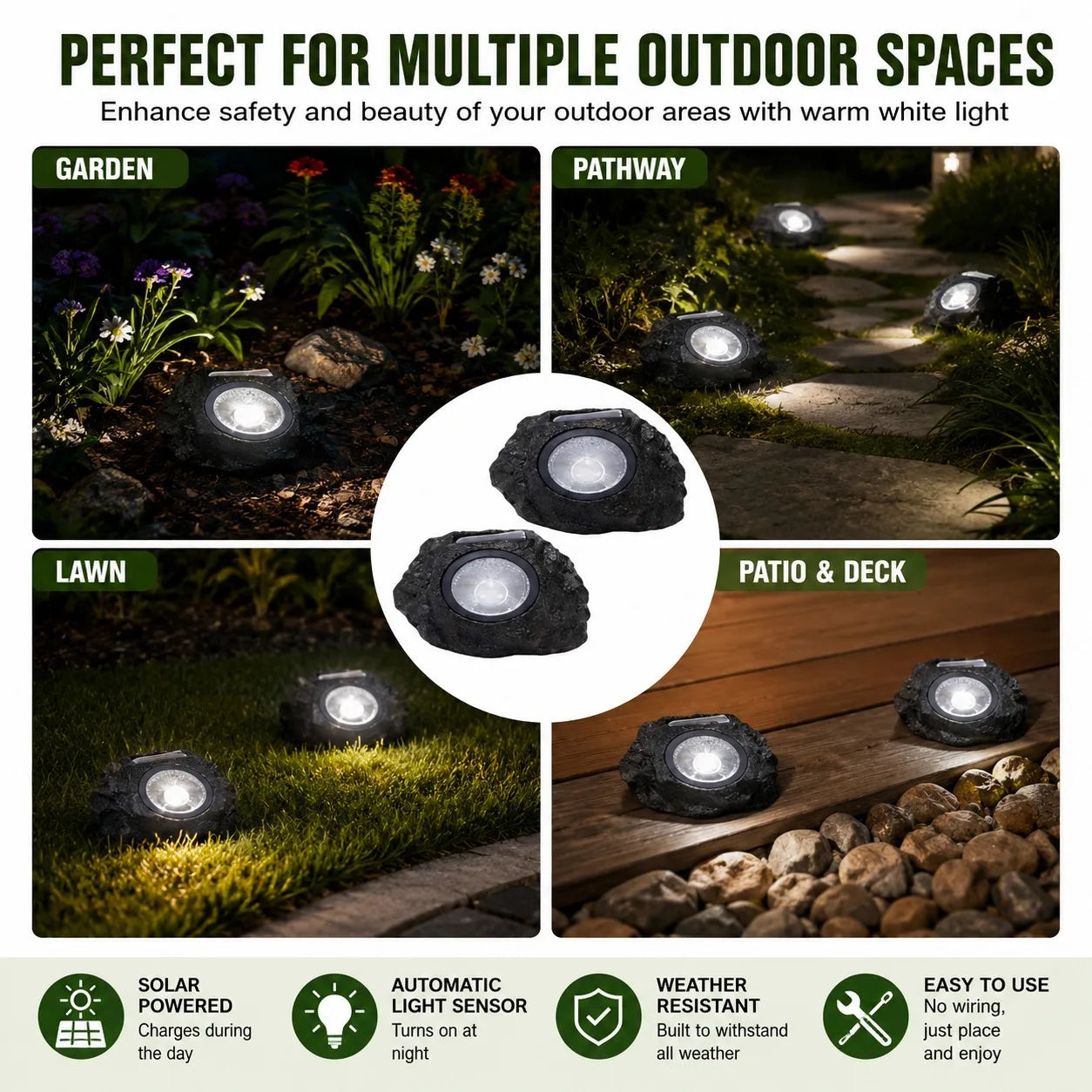 2 Pack Solar Rock Lights Outdoor Garden Landscape Stone Lights Bright White LED Solar Powered Decor