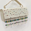 Luxury Embroidery Pearl Beaded Handbag Handmade Crystal Tassel Fringe Evening Clutch Portable 7 Inch Elegant Wedding Party Purse
