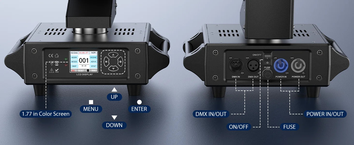 Fieryzeal 160W RGBW Beam Moving Head Light 3-Axis LED Stage Light 360 Rotation DMX Strobe Effect for DJ Disco Wedding Party