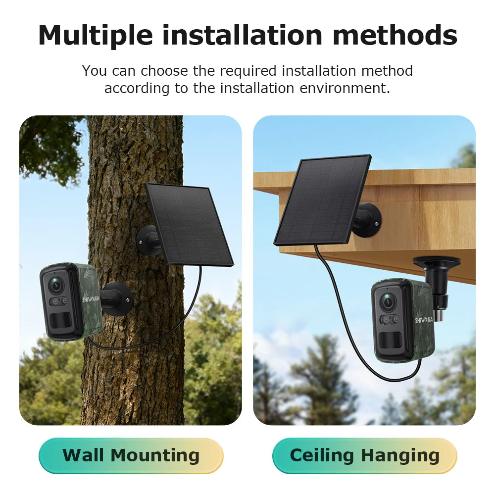 SHIWOJIj Mini Solar Security Camera, 4G WiFi Dual Network, AI Detection, IP66 Waterproof, Wireless Smart Home Indoor Outdoor Cam