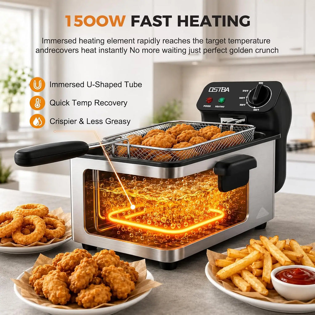 Electric Deep Fryer with Basket, 3.2QT Stainless Steel Countertop