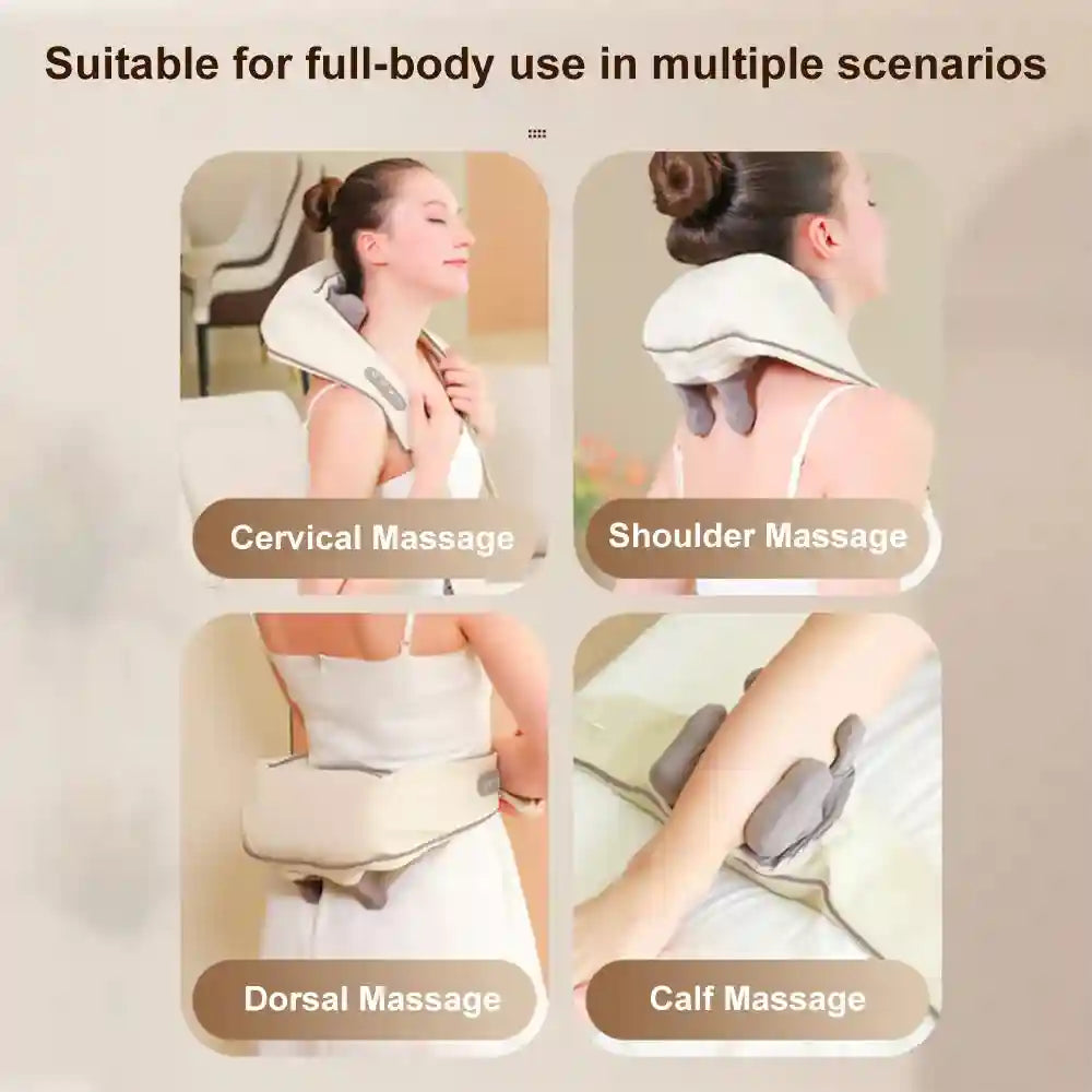 Wireless Electric Neck Massager - 3D Shiatsu Kneading with Heat Massage Roller Tidesmit