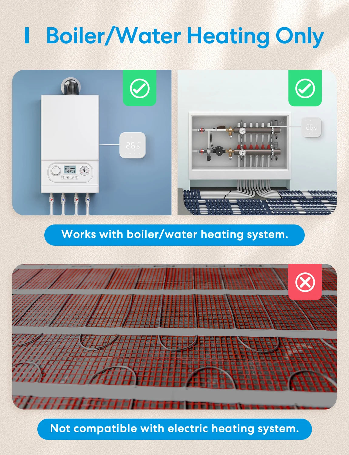 Meross Matter EU Version Thermostat MTS215/MTS215B for Electric or Boiler/Water Heating System Works with Homekit Alexa