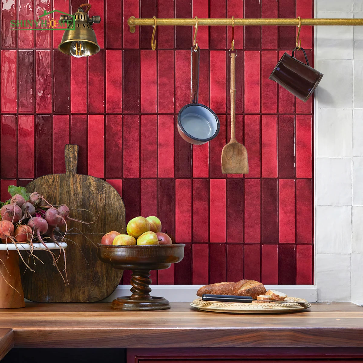 1/5/10/30 PC Burgundy 3D Peel and Stick Backsplash 11.4" x 9" Self Adhesive Tile for Kitchen Bathroom Wall Tiles DIY Wall Decor
