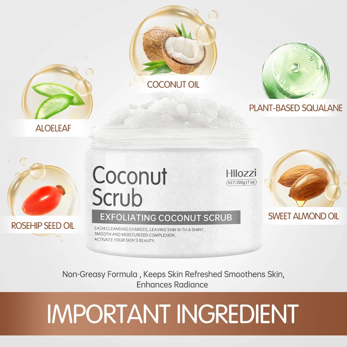 Coconut Body Scrub for Face - Exfoliating & Hydrating Natural Skincare Scrubs Treatments Tidesmit