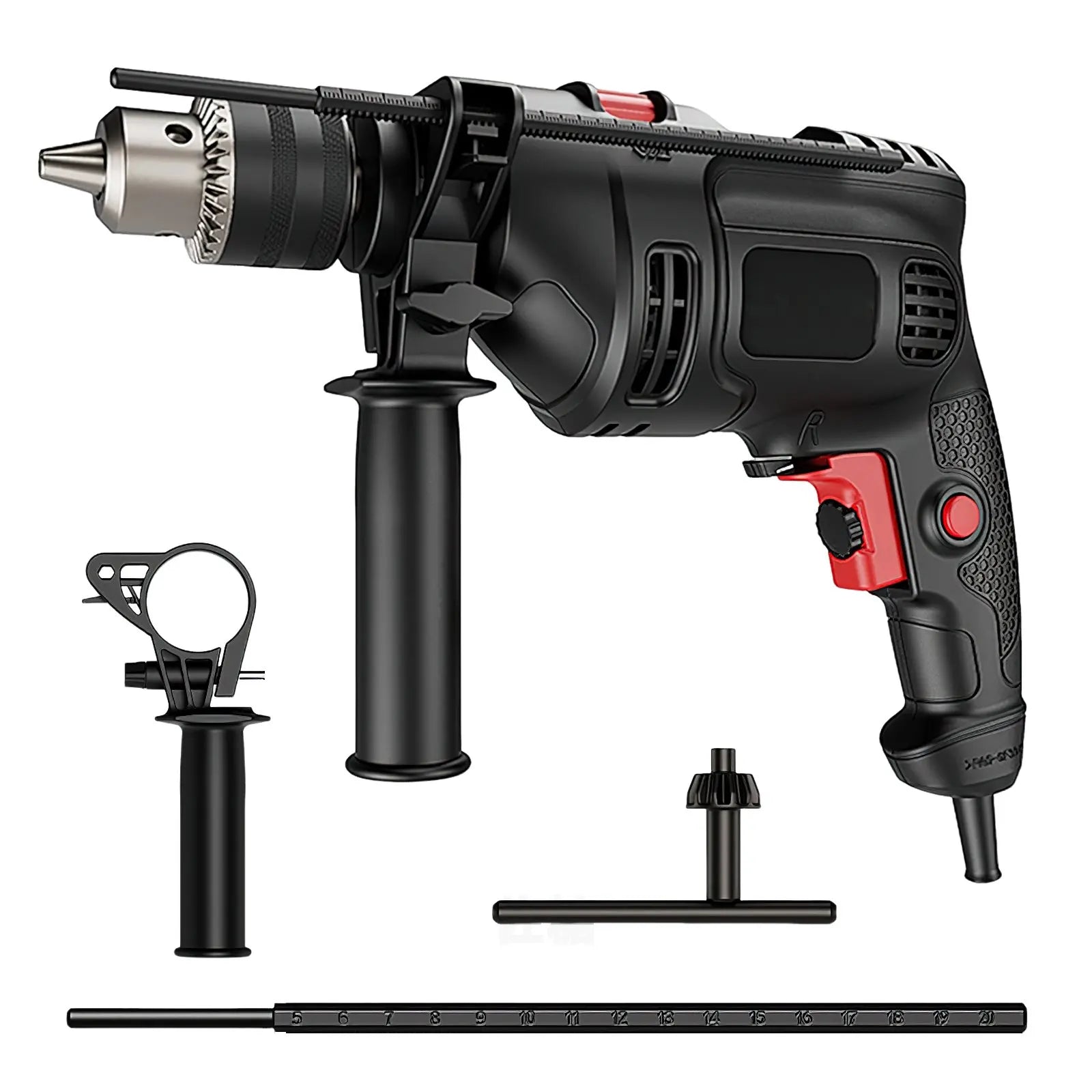 780W Electric Hammer Drill 13mm Variable Speed Corded Impact Drill, Dual Mode Drill Driver for Concrete, Wood, Steel with Auxiliary Handle Hole Drilling Power DIY Tools