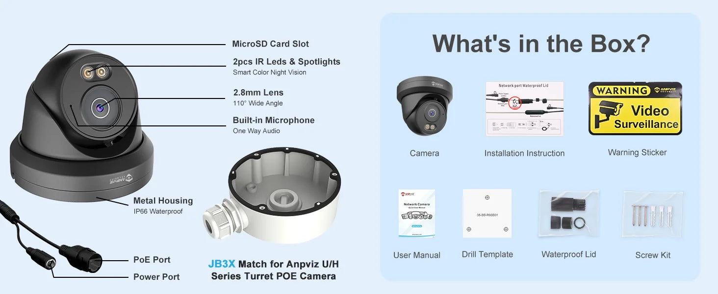 Anpviz 4MP PoE Camera Full Metal Turret Security IP Camera Smart Dual Light Color AI Human Motion Detection Built-in Mic H.265