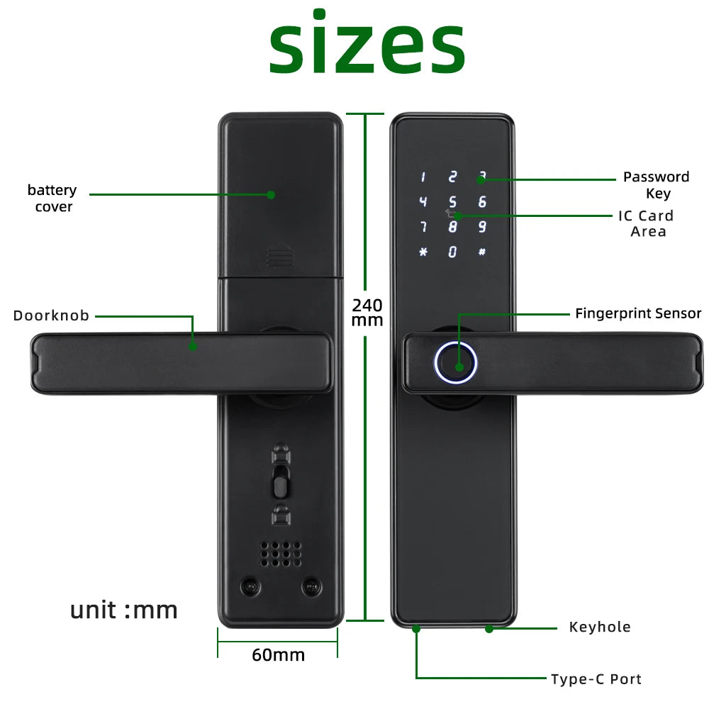 RAYKUBE K20 9-language Biometric Fingerprint Door Lock Electronic Door Lock with  Tuya APP/IC Card/Password/ Key Unlock
