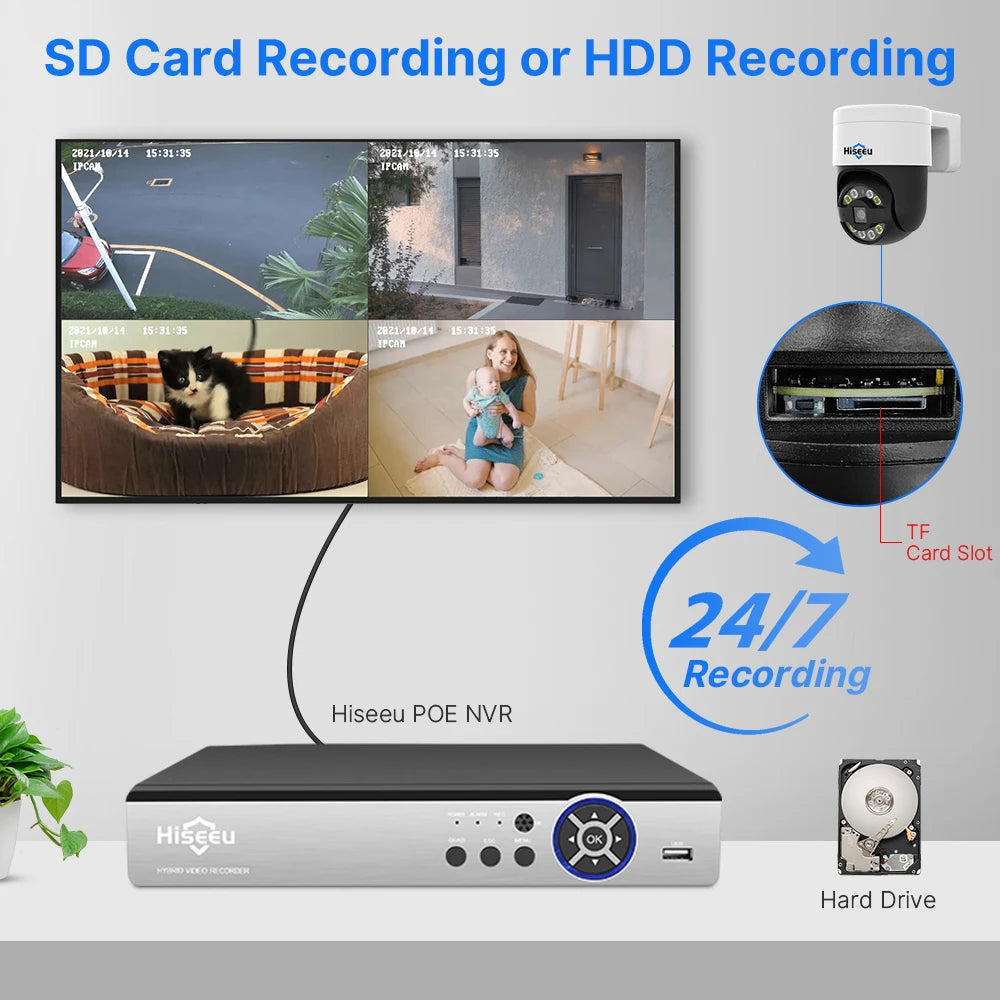 Hiseeu 8MP 4K POE PTZ IP Camera Color Night Vision Face Detection Audio Outdoor H.265 Onvif AI Street Home Security CCTV Camera