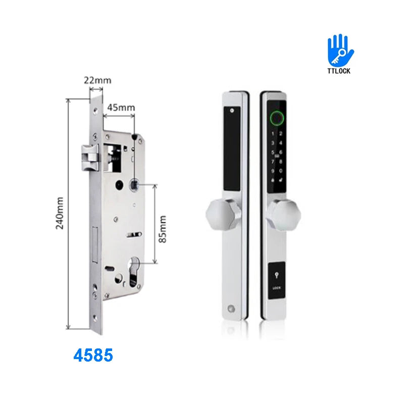3CM Width Waterproof Aluminum Door Lock Bluetooth Fingerprint Digital Code TTLock Smart Sliding Door Lock 2885 3585 4585 Mortise
