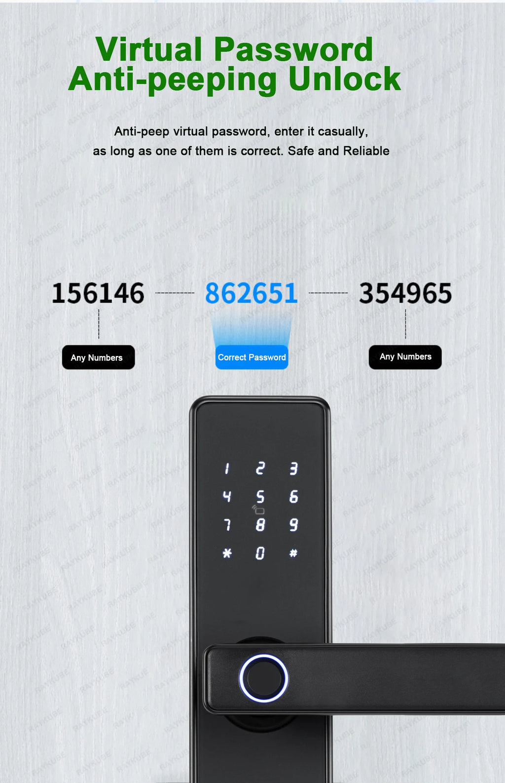 RAYKUBE K20 9-language Biometric Fingerprint Door Lock Electronic Door Lock with  Tuya APP/IC Card/Password/ Key Unlock