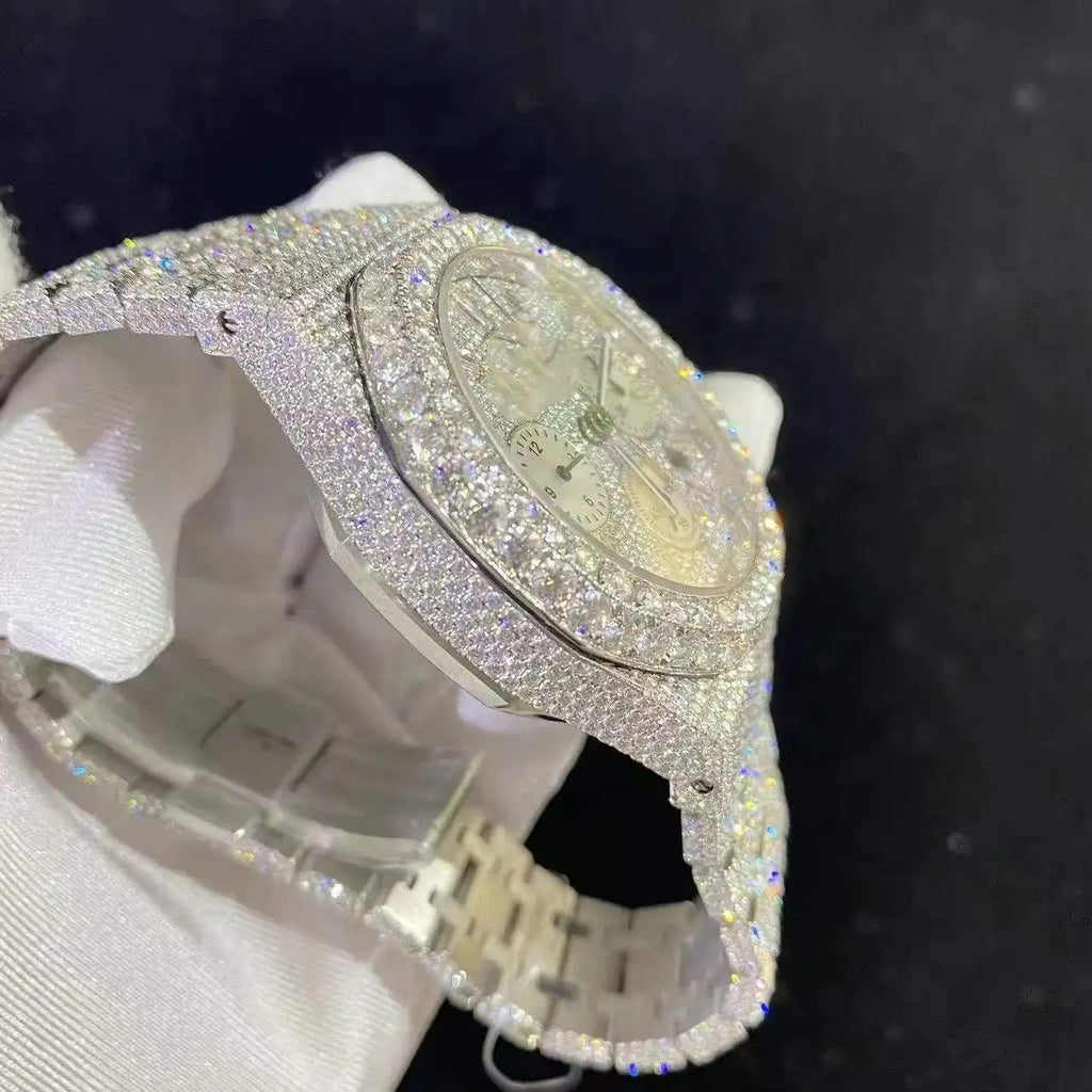 Exquisite Luxury Mechanical Automatic Stainless Steel Watch Premium Moissanite Diamonds Iced Finish Simple Elegant Design Timepi