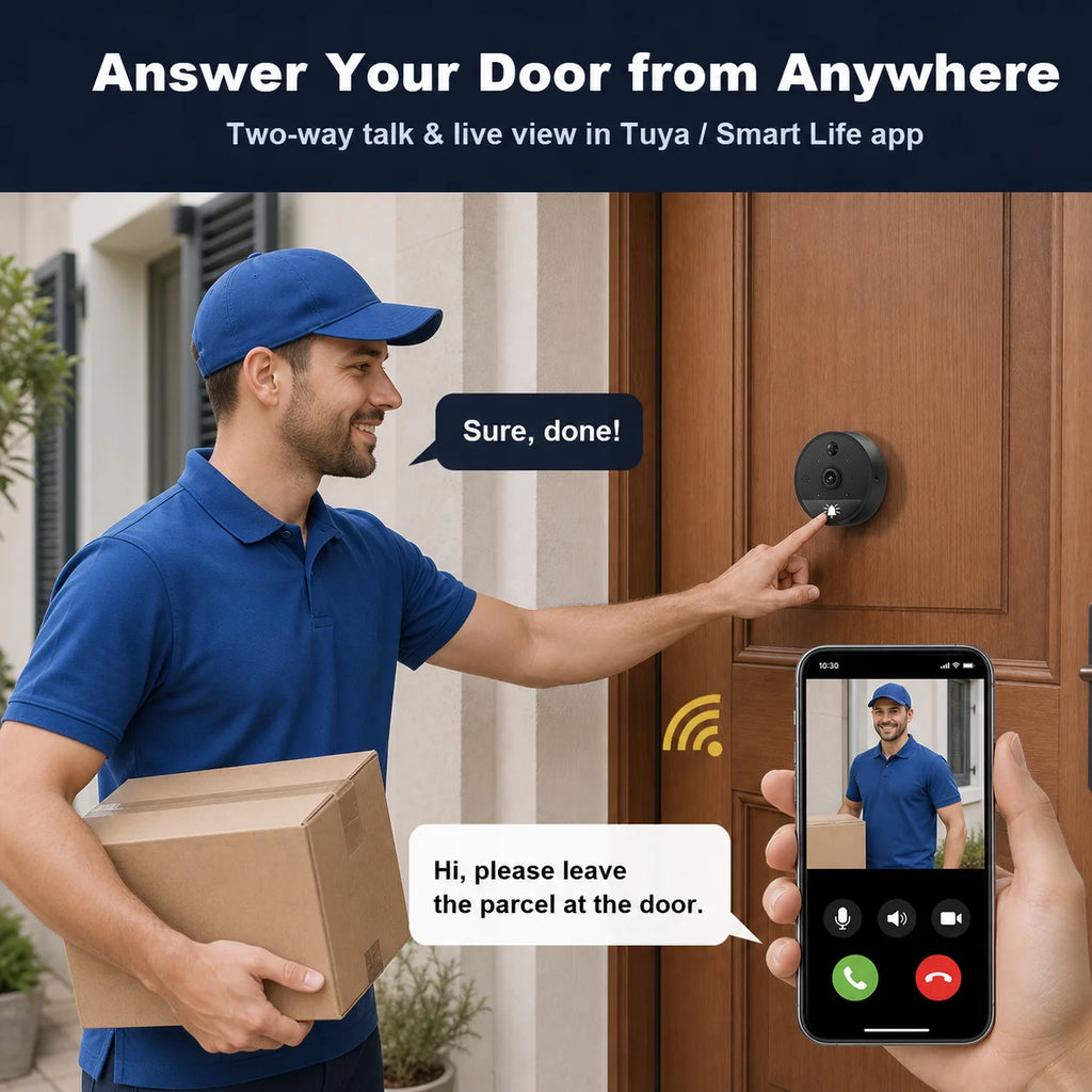 Danmini 4.3inch IR-CUT SmartLife Door Peephole Camera WiFi Tuya 2K 3MP 120° Doorbell Night Vision Digital Door Video Eye