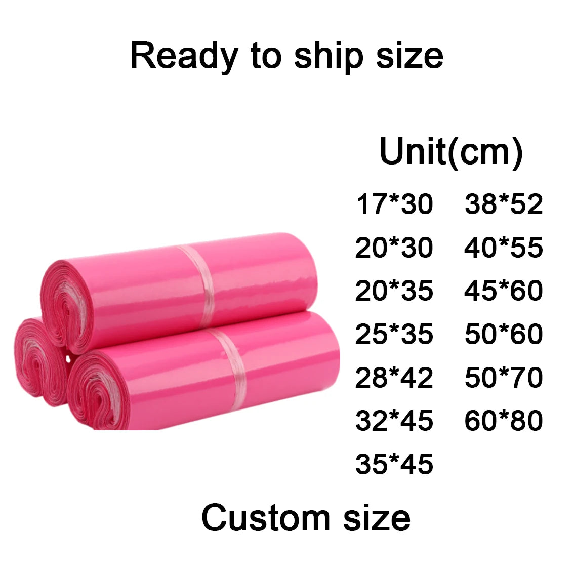 Pink biodegradable poly mailer rolls with sealing tape