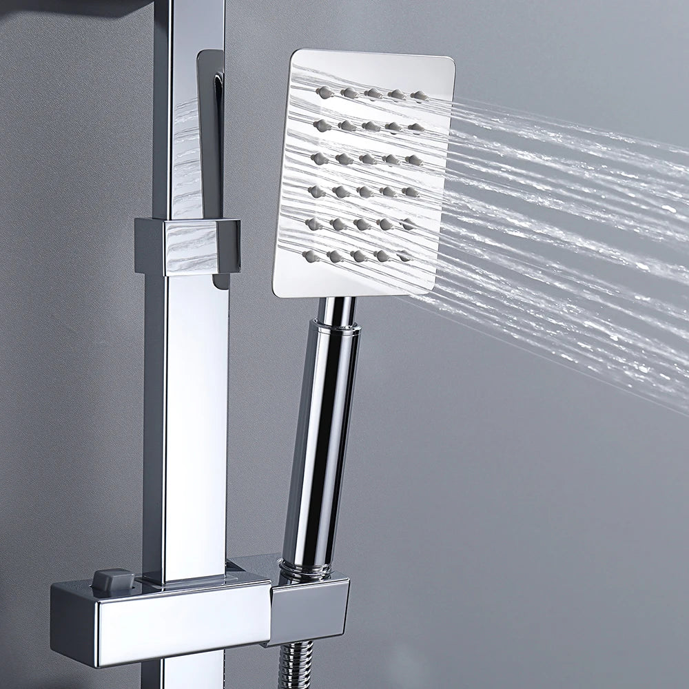 Shower Column with Thermostatic faucet, Wall-mounted Shower System, 30 × 20 cm Rain shower head, suitable for bathtubs