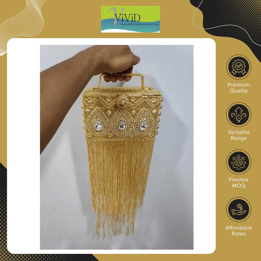 Vivid Elegant Design Premium Quality Luxury Metal Beaded Stylish Women Clutch Handbags Customizable Lightweight Carry Style Silk