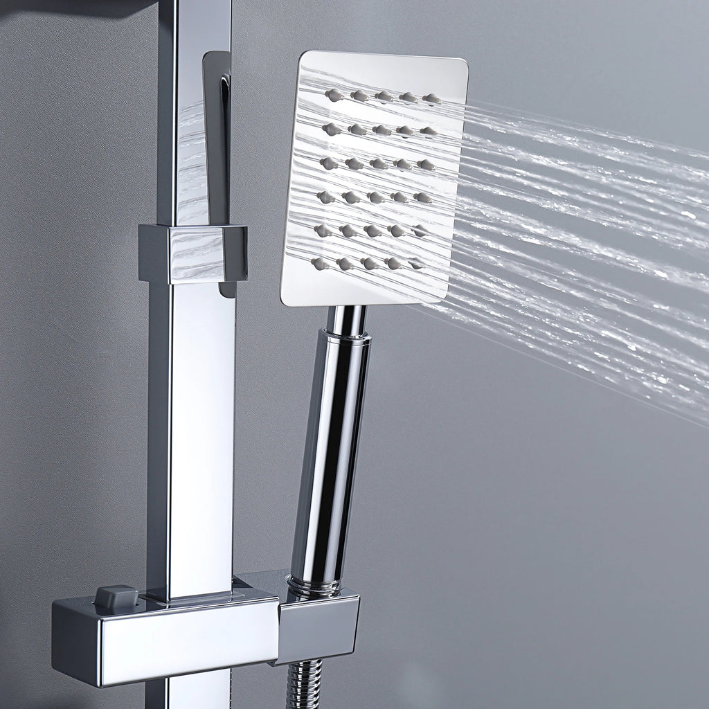 Shower Column with Thermostatic faucet, Wall-mounted Shower System, 30 × 20 cm Rain shower head, suitable for bathtubs