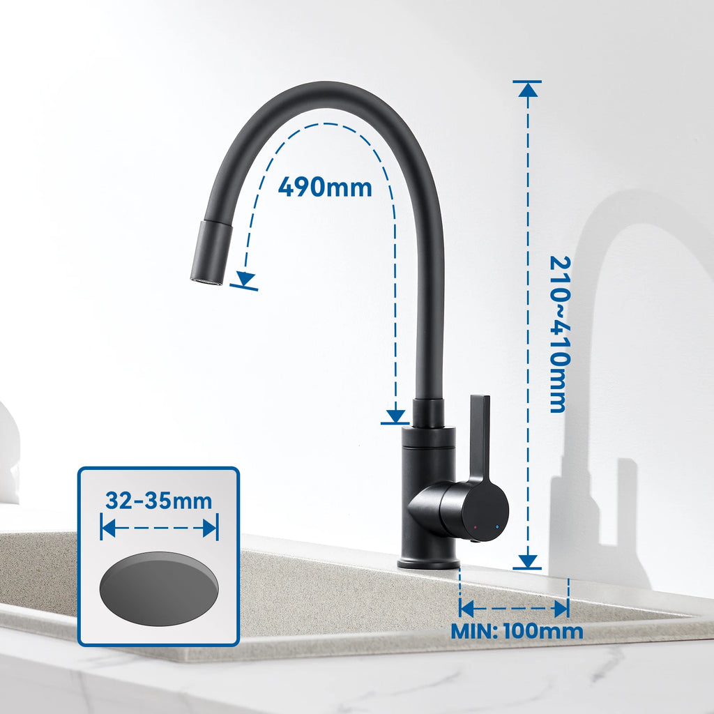 Kitchen Tap Black, Universal Flexible Kitchen Faucet 360 Swivel, Water Saving Hot Cold Mixer Zinc Alloy, Single Handle with Aerator, Sink Mixer Tap for Home Modern Design Replacement