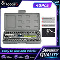Podofo Socket Set with Ratcheting Wrenches 40 PCS Easy Using High Quality 1/4 Inch 3/8 Drive Carbon Steel Hardened Tempered Socket Mechanics Tool Kits Automotive Mechanical Tools Kit Tooling Kits For Car Maintenance