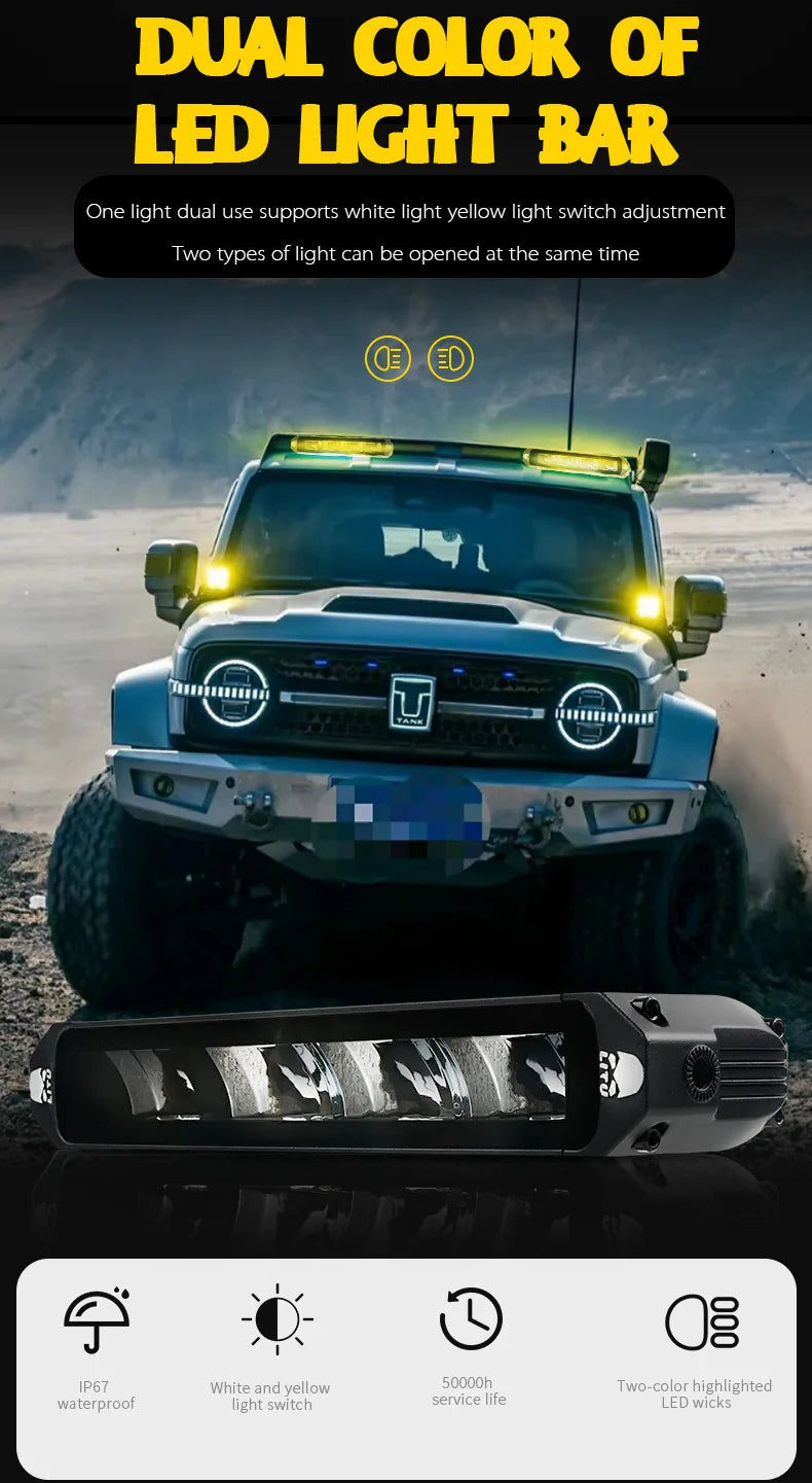 Ultra-thin Floodlight Bar Yellow White Dual Light Off Road Truck Tractor Accessories Led Light Bar Car Lighting System